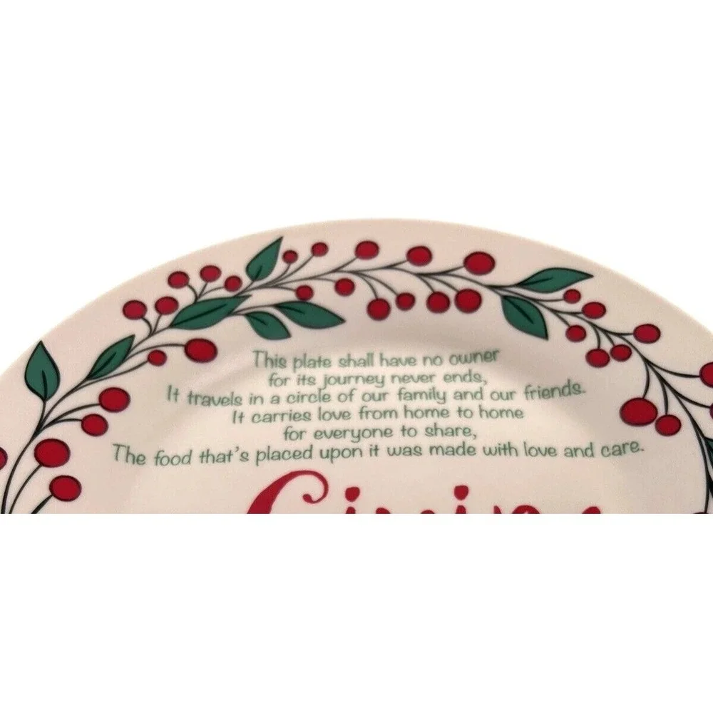 The Giving Plate Ceramic Dish With Inspirational Text & Red Berry Design 9 Inche